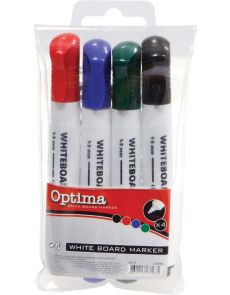 Комплект маркери за бяла дъска Optima, объл връх, 4 цвята