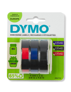 Етикети Dymo 3D, 9mmх3m, 3 в опаковка, асорти - черен, син, червен