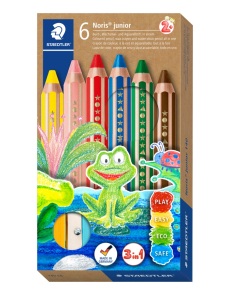 Цветни моливи Staedtler Noris Junior 140, 3 в 1, 6 цвята