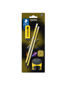 Молив Staedtler Norix 181 HB, 2 броя + гума + острилка, ЖЪЛТ