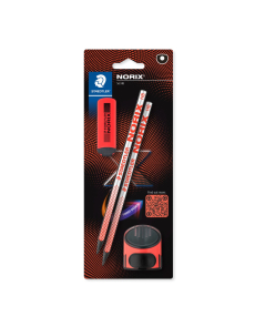 Молив Staedtler Norix 181 HB, 2 броя + гума+острилка, КОРАЛ