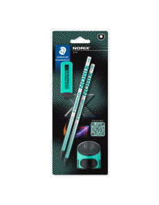 Молив Staedtler Norix 181 HB, 2 броя + гума+острилка, ЗЕЛЕН
