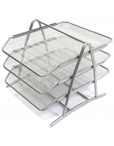 Хоризонтална поставка, 3 броя, метална мрежа, сребриста