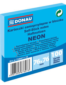 Самозалепващи листчета Donau 76х76mm, 100л, неон, син