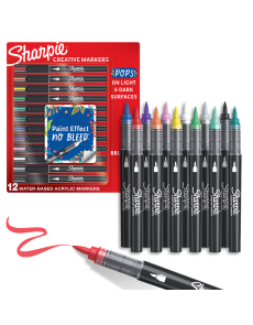 Комплект маркери Sharpie Acrylic Brush, 12 цвята, блистер